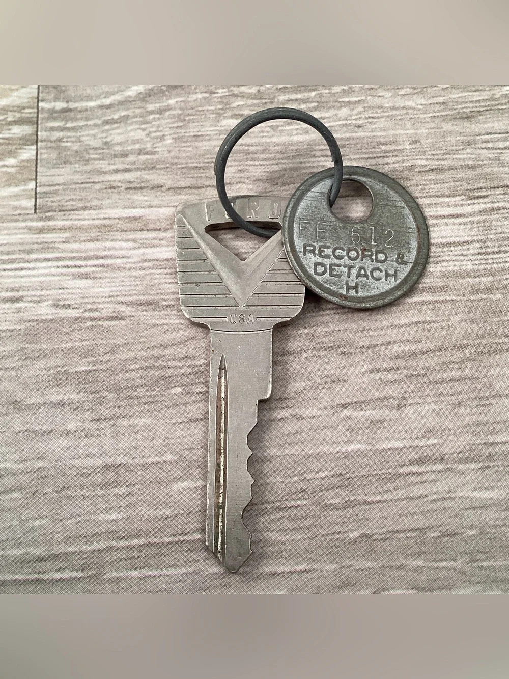 Ford Original 1950s Automotive Key w/ Factory Dealer Ignition ID Tag Vintage